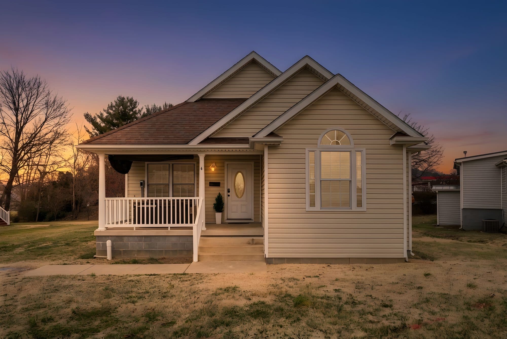 Home exterior at twilight
