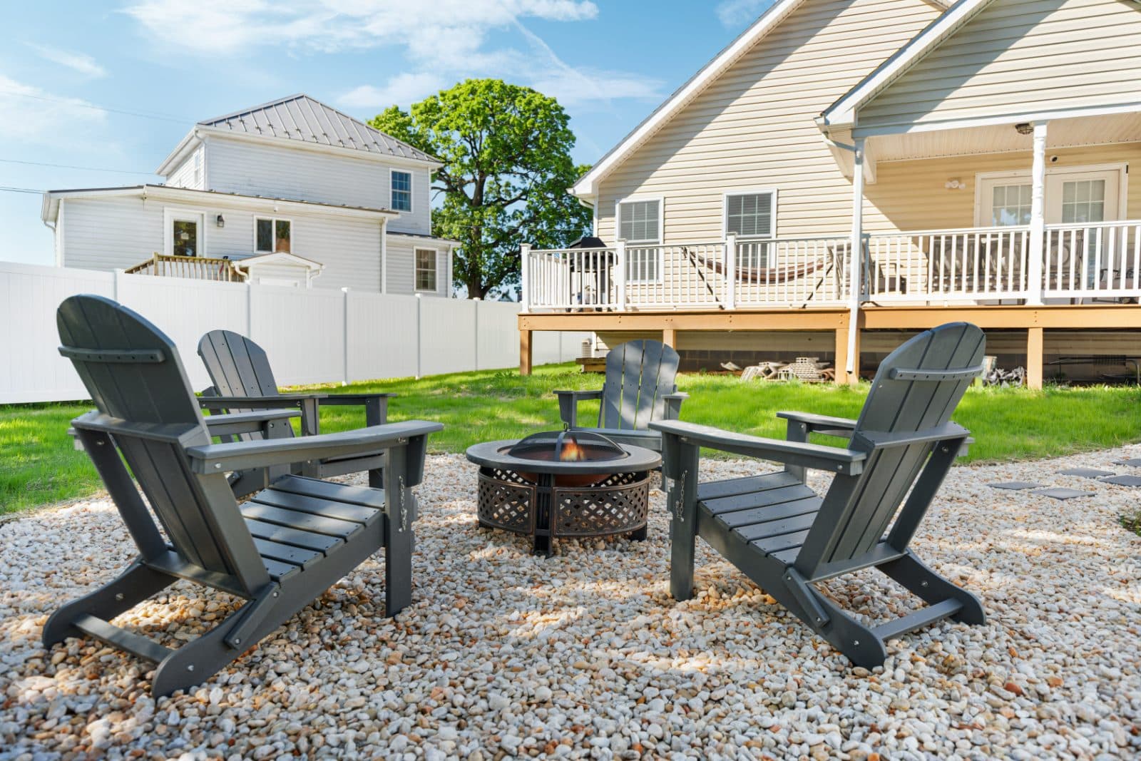 Fire pit with Adirondack chairs at Heart of Luray